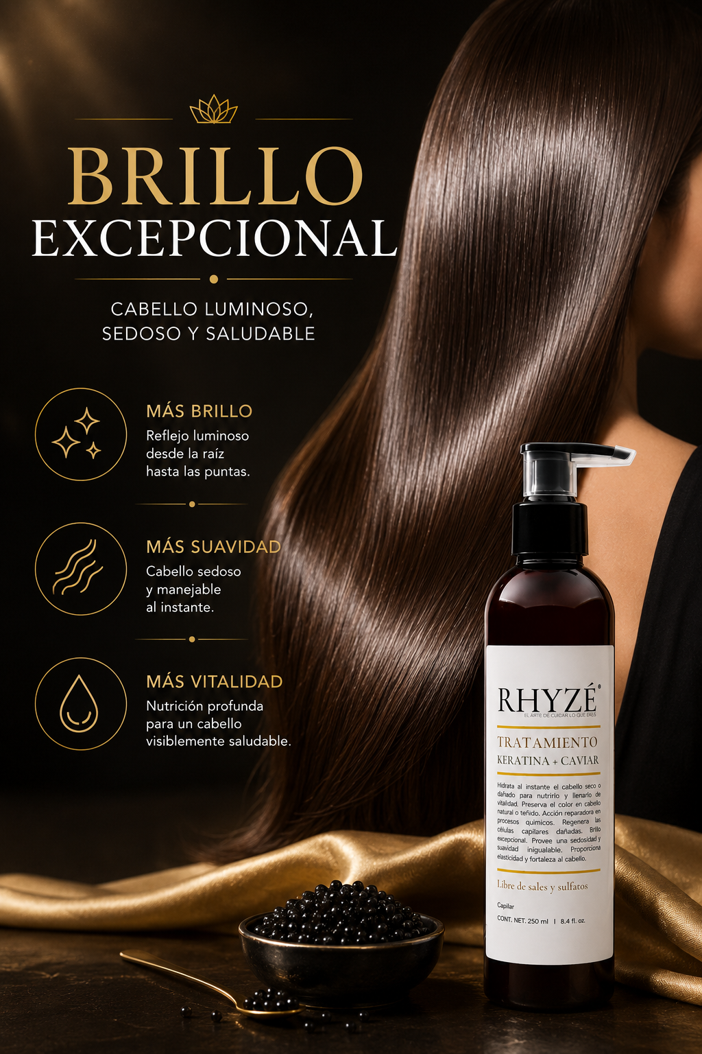 Tratamiento RHYZÉ Keratina + Caviar | 250 ml | Sin sales ni sulfatos
