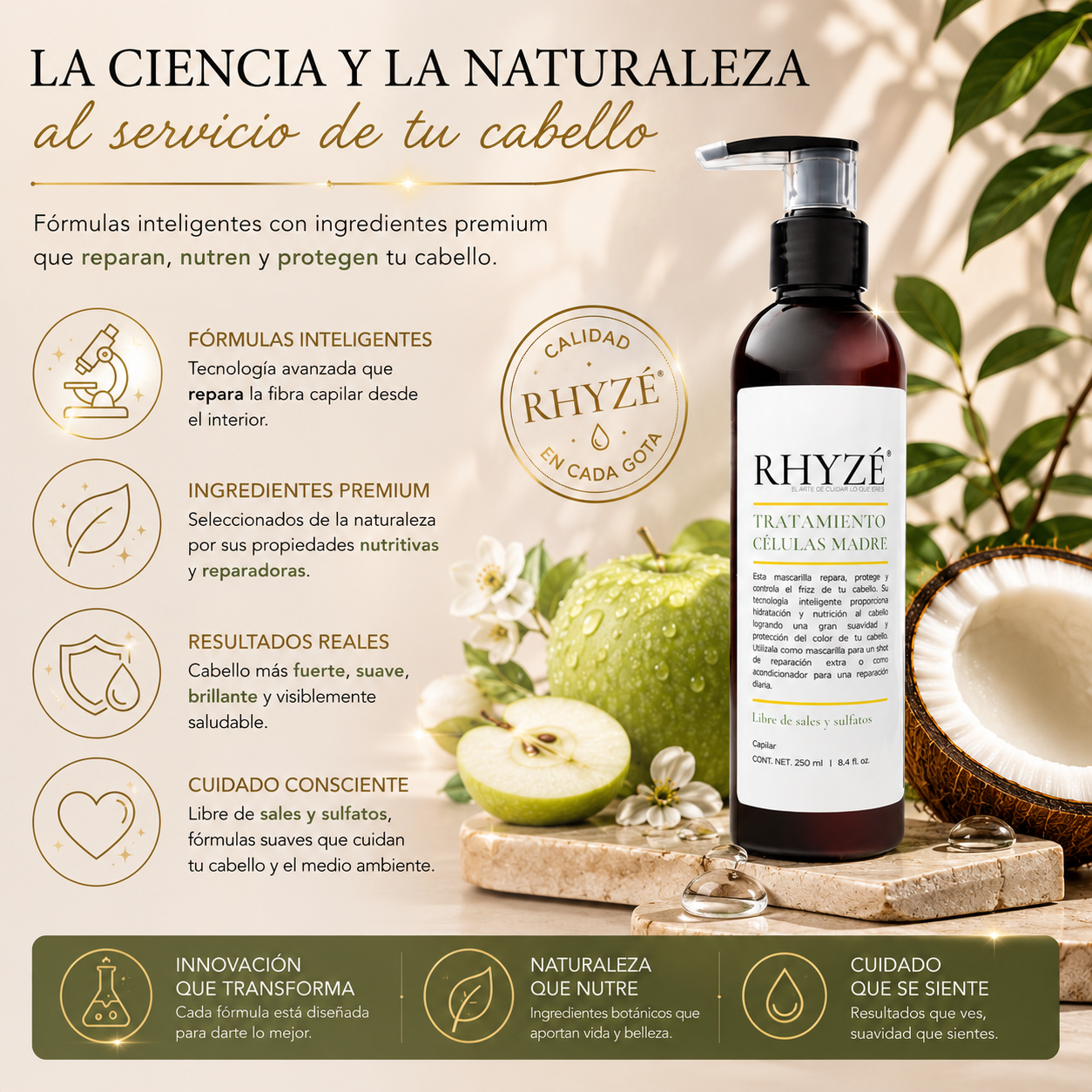 Tratamiento Capilar RHYZÉ con Células Madre | Reparación Profunda + Hidratación Premium | 250 ml