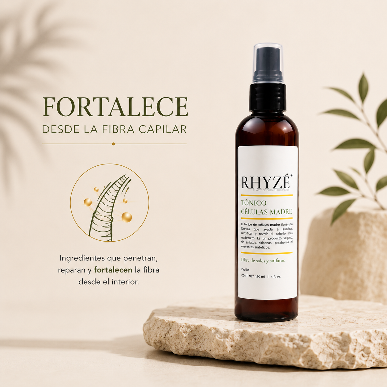 Tónico Capilar RHYZÉ con Células Madre | Densifica + Repara + Sin Enjuague | 120 ml