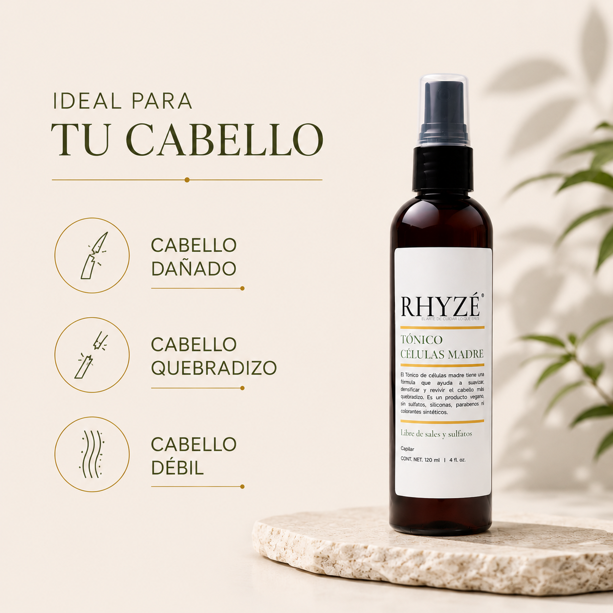 Tónico Capilar RHYZÉ con Células Madre | Densifica + Repara + Sin Enjuague | 120 ml