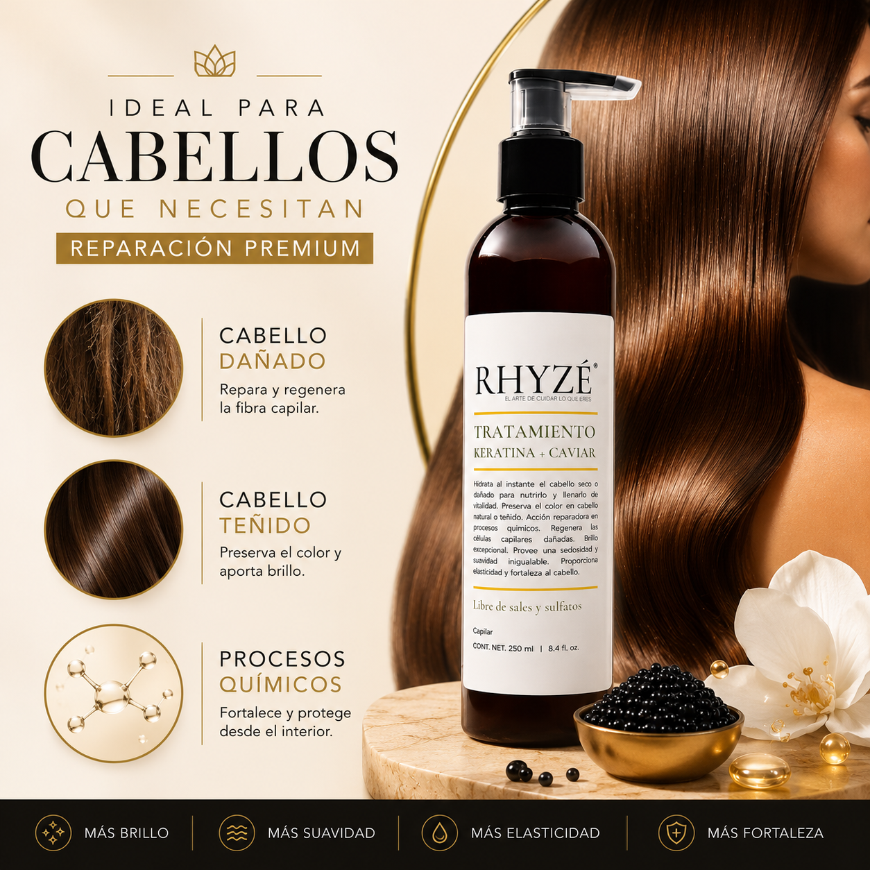Tratamiento RHYZÉ Keratina + Caviar | 250 ml | Sin sales ni sulfatos