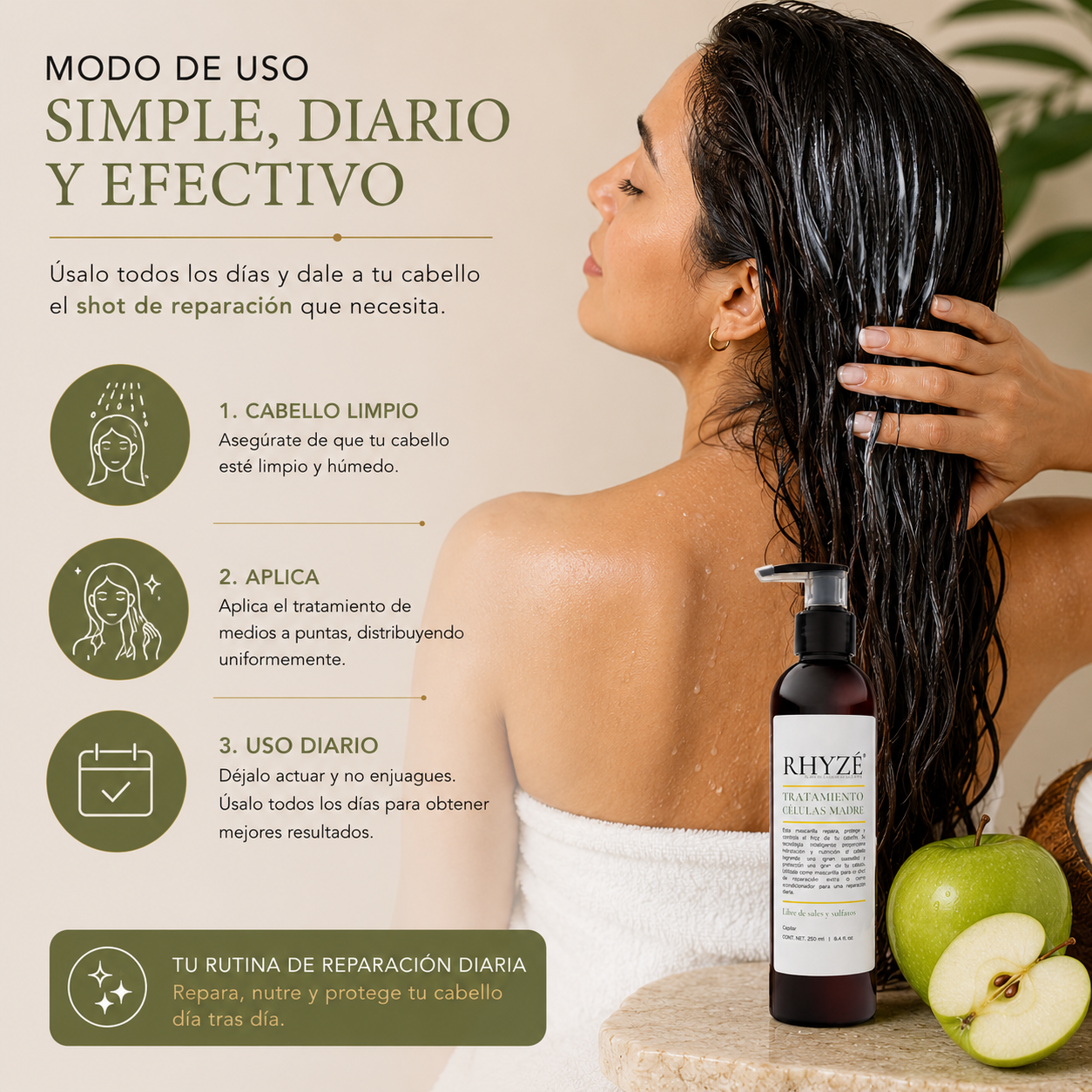 Tratamiento Capilar RHYZÉ con Células Madre | Reparación Profunda + Hidratación Premium | 250 ml