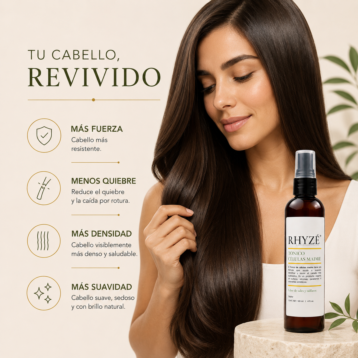 Tónico Capilar RHYZÉ con Células Madre | Densifica + Repara + Sin Enjuague | 120 ml