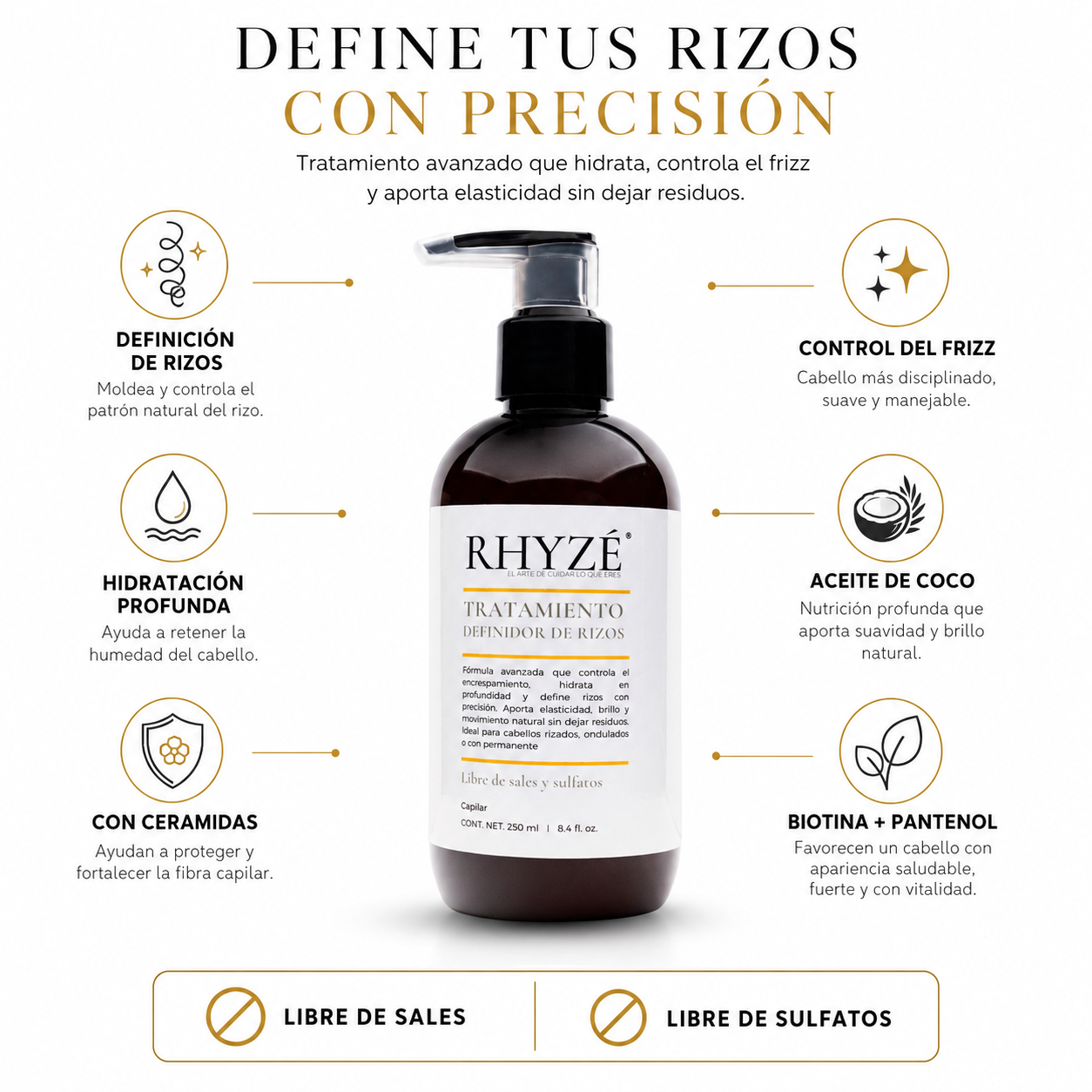 Tratamiento Definidor de Rizos RHYZÉ | Hidratación + Control del Frizz | 250 ml