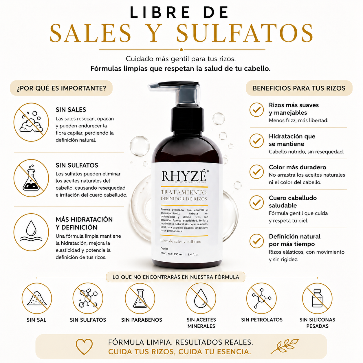 Tratamiento Definidor de Rizos RHYZÉ | Hidratación + Control del Frizz | 250 ml