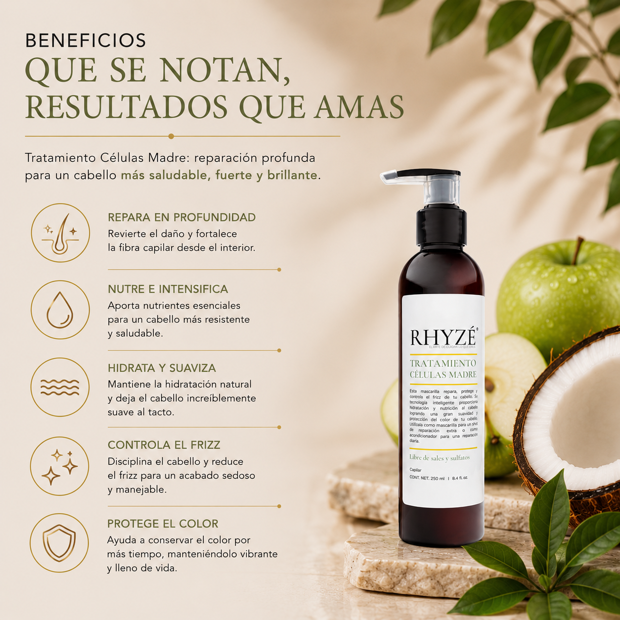 Tratamiento Capilar RHYZÉ con Células Madre | Reparación Profunda + Hidratación Premium | 250 ml
