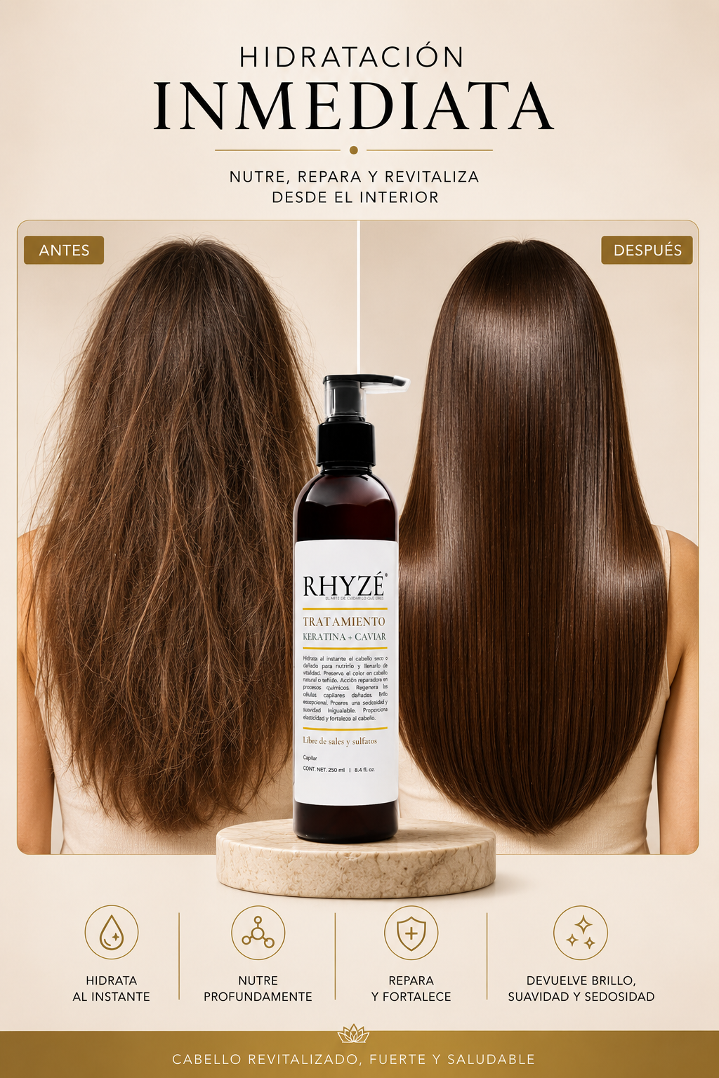 Tratamiento RHYZÉ Keratina + Caviar | 250 ml | Sin sales ni sulfatos