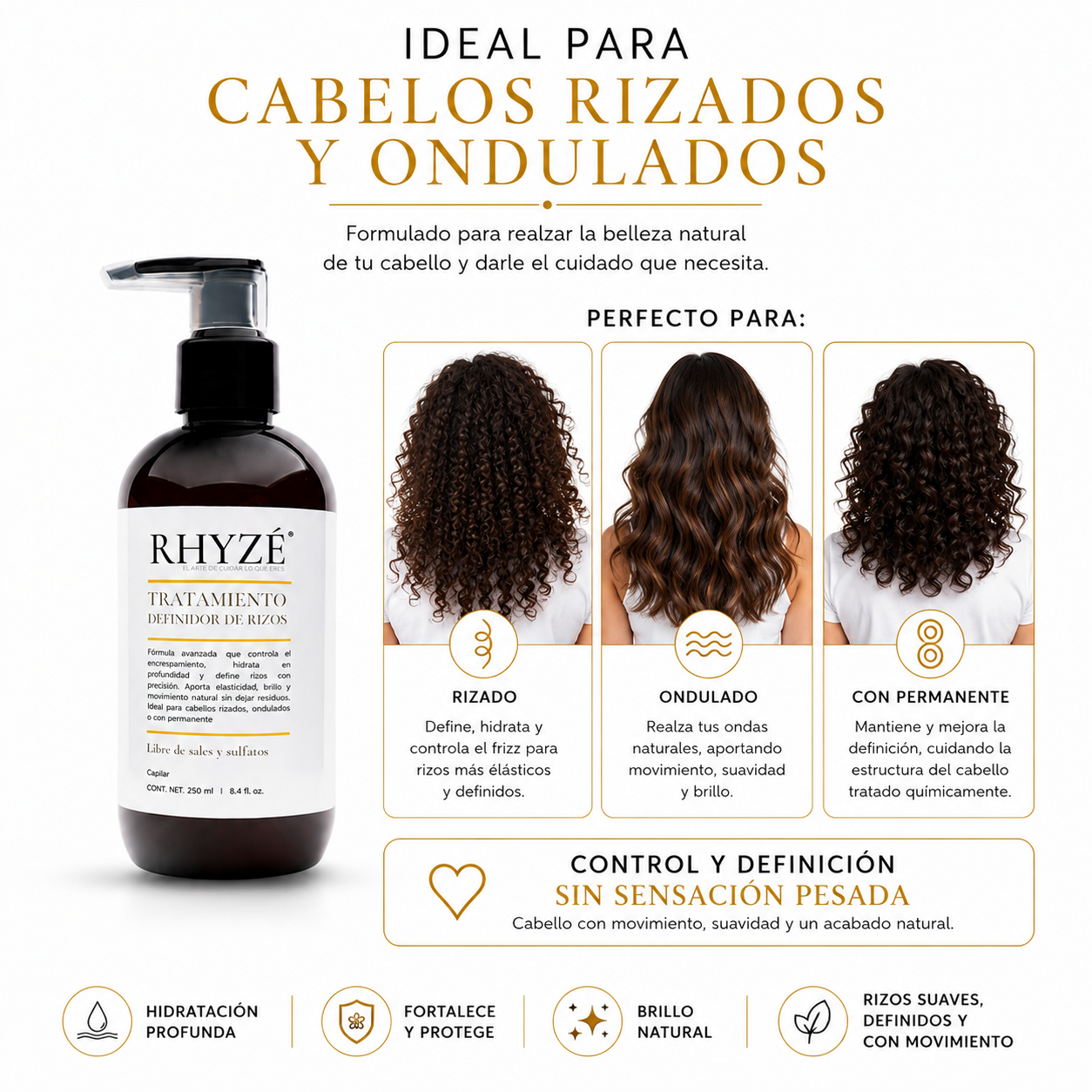 Tratamiento Definidor de Rizos RHYZÉ | Hidratación + Control del Frizz | 250 ml