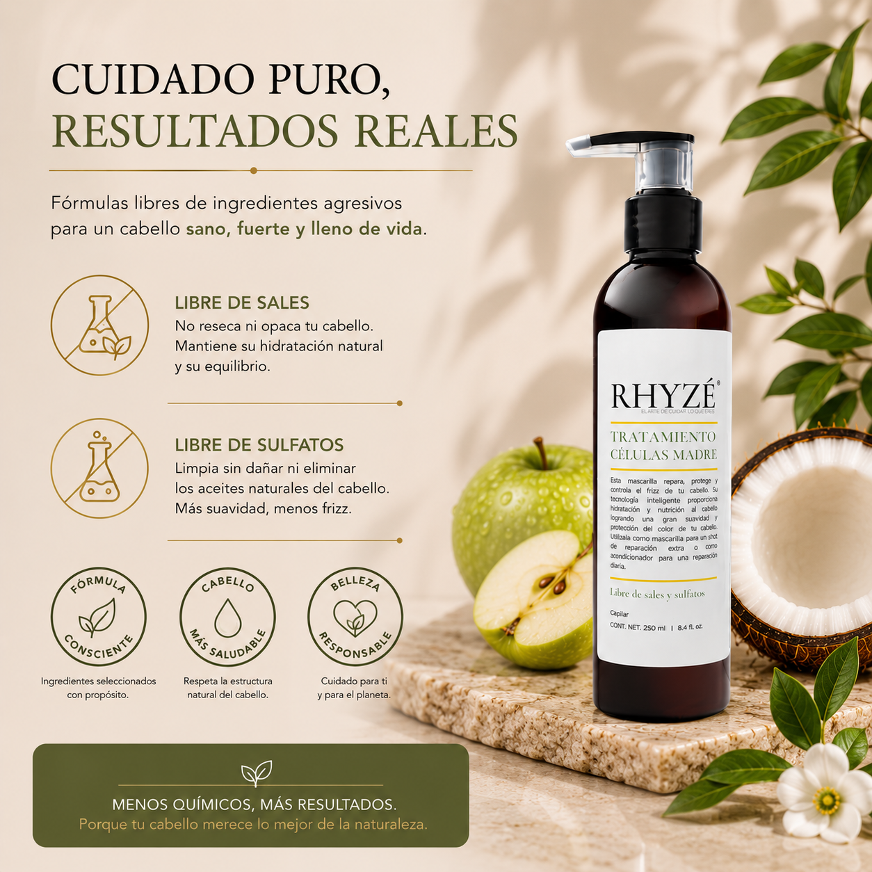 Tratamiento Capilar RHYZÉ con Células Madre | Reparación Profunda + Hidratación Premium | 250 ml