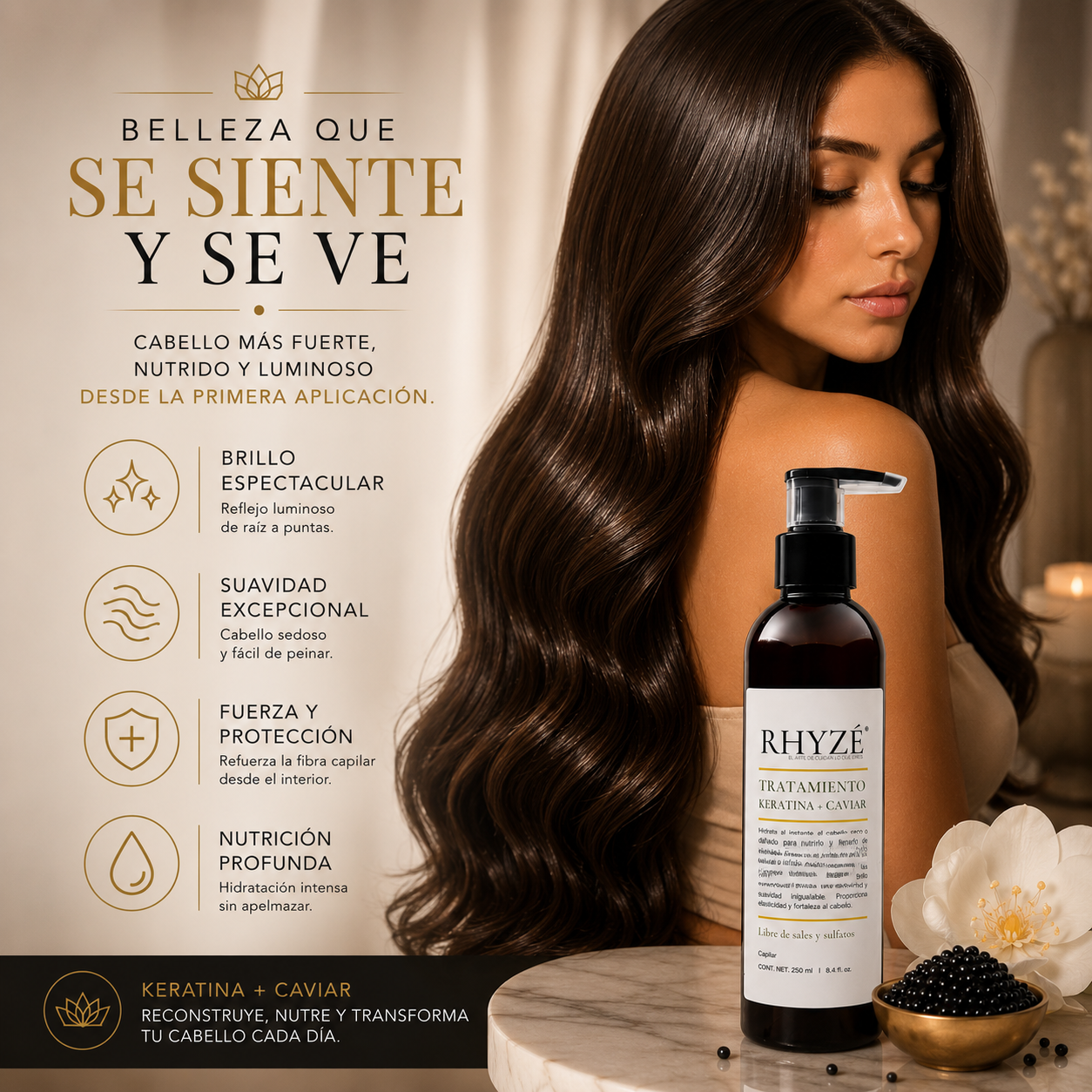 Tratamiento RHYZÉ Keratina + Caviar | 250 ml | Sin sales ni sulfatos