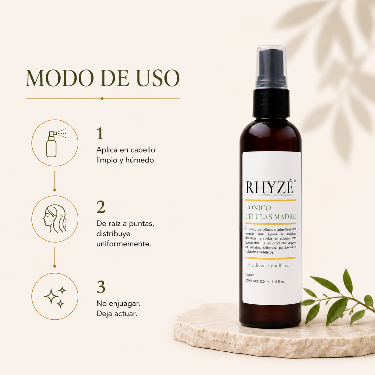 Tónico Capilar RHYZÉ con Células Madre | Densifica + Repara + Sin Enjuague | 120 ml