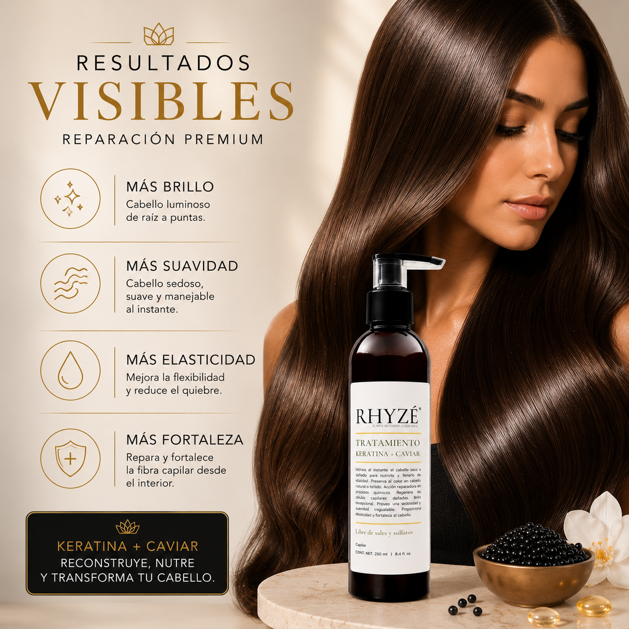 Tratamiento RHYZÉ Keratina + Caviar | 250 ml | Sin sales ni sulfatos