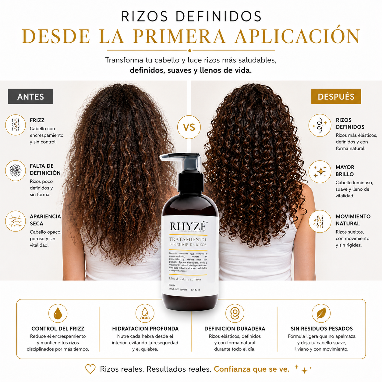 Tratamiento Definidor de Rizos RHYZÉ | Hidratación + Control del Frizz | 250 ml
