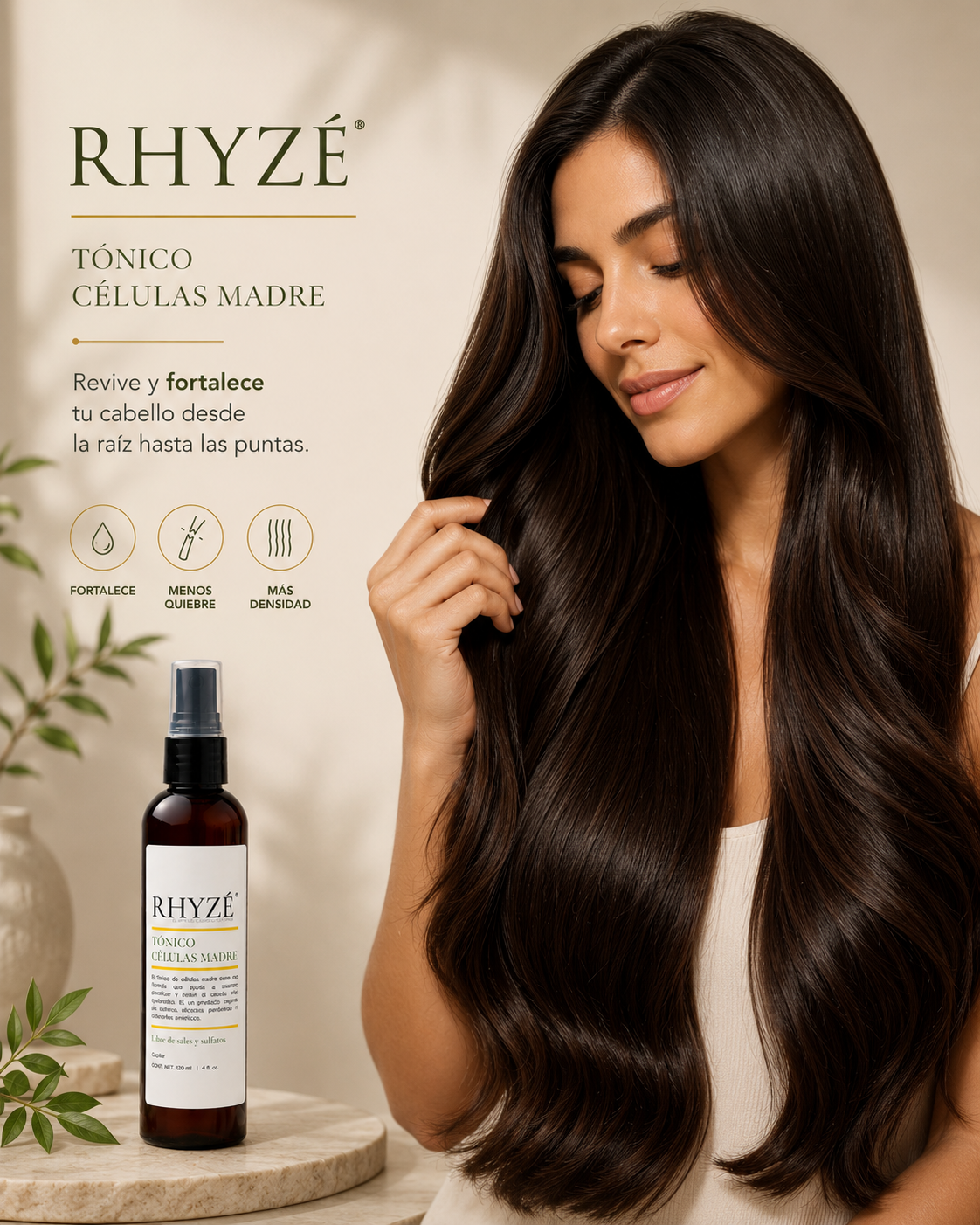 Tónico Capilar RHYZÉ con Células Madre | Densifica + Repara + Sin Enjuague | 120 ml