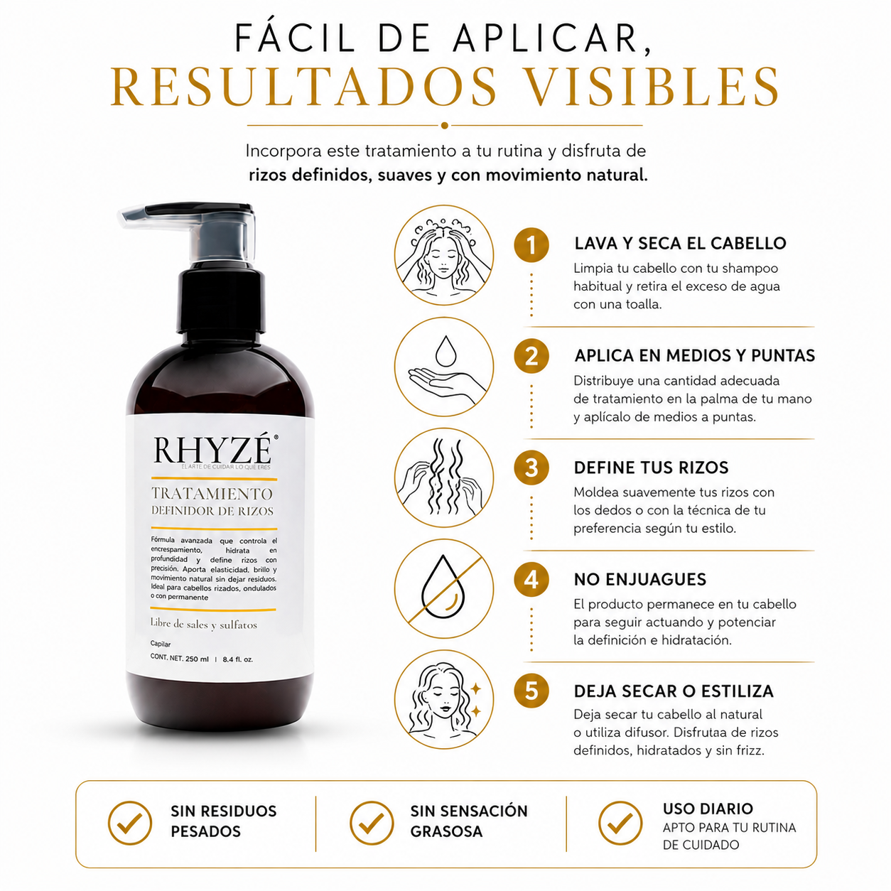 Tratamiento Definidor de Rizos RHYZÉ | Hidratación + Control del Frizz | 250 ml