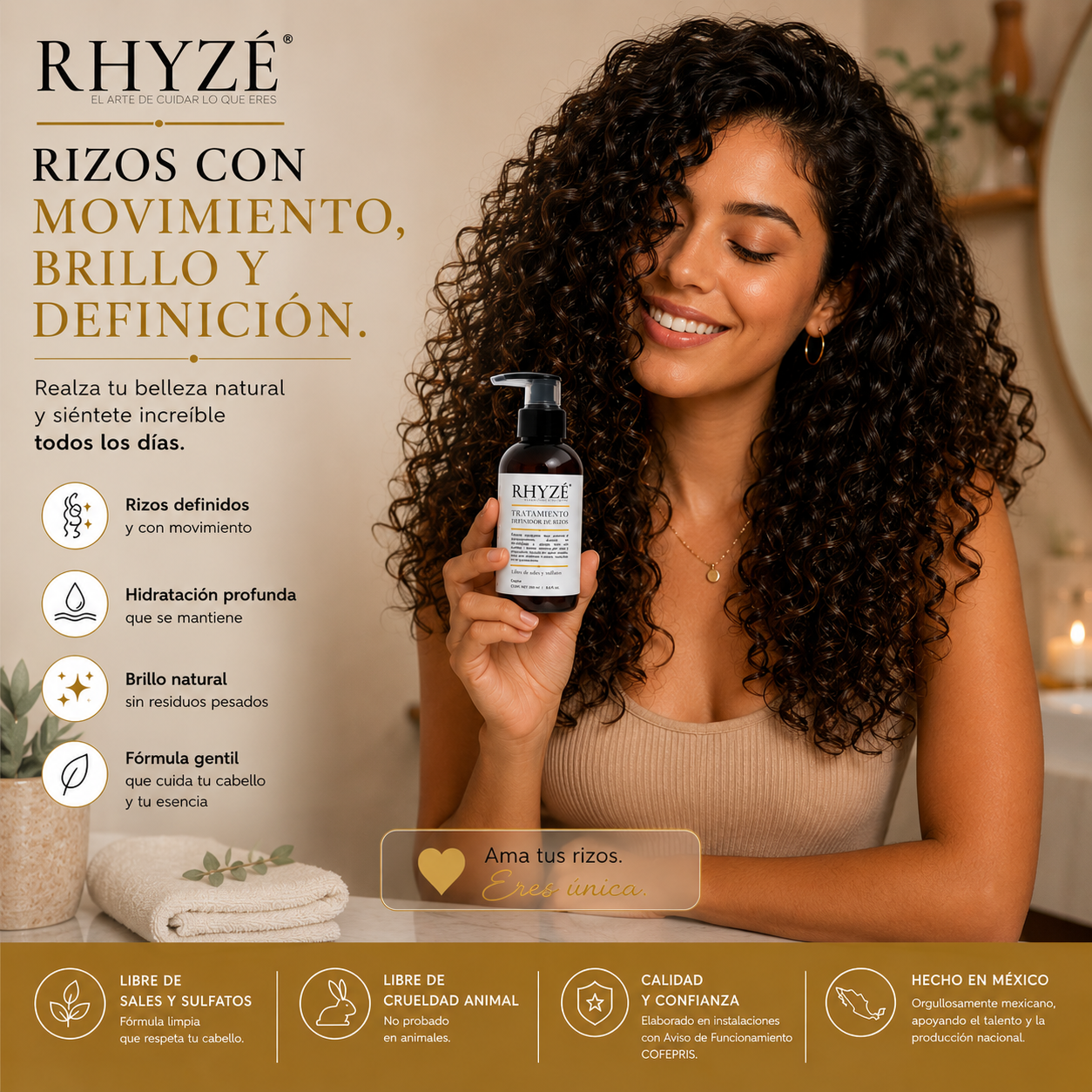 Tratamiento Definidor de Rizos RHYZÉ | Hidratación + Control del Frizz | 250 ml